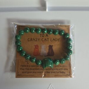 Faux Malachite Beaded Bracelet for Cat Lovers